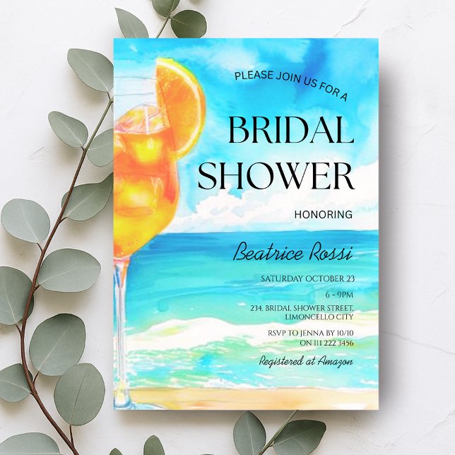 First Spritz Amalfi Beach Cocktail Bridal Shower Invitation (First Spritz Amalfi Beach Cocktail Bridal Shower Invitation)