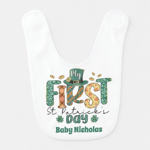 First St Patricks day Fun Baby Gift Irish Clover  Baby Bib