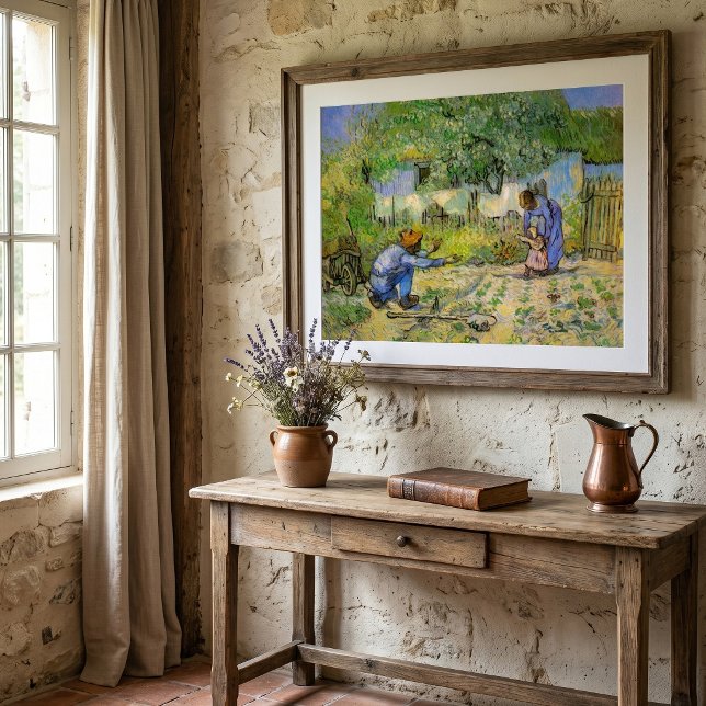 First Steps (after Millet) by Vincent van Gogh Poster (First Steps (after Millet) by Vincent van Gogh is a post impressionism daily life painting.)