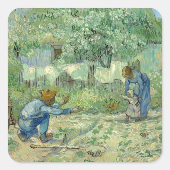 First Steps, after Millet by Vincent Van Gogh Square Sticker (Front)