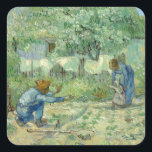 First Steps, after Millet by Vincent Van Gogh Square Sticker<br><div class="desc">In fall and winter 1889–90, while a voluntary patient at the asylum in Saint-Rémy, Van Gogh painted twenty-one copies after Millet, an artist he greatly admired. He considered his copies "translations" akin to a musician's interpretation of a composer's work. Customize it with your own details. For further customization, please click...</div>