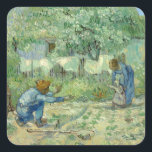 First Steps, after Millet by Vincent Van Gogh Square Sticker<br><div class="desc">In fall and winter 1889–90, while a voluntary patient at the asylum in Saint-Rémy, Van Gogh painted twenty-one copies after Millet, an artist he greatly admired. He considered his copies "translations" akin to a musician's interpretation of a composer's work. Customize it with your own details. For further customization, please click...</div>