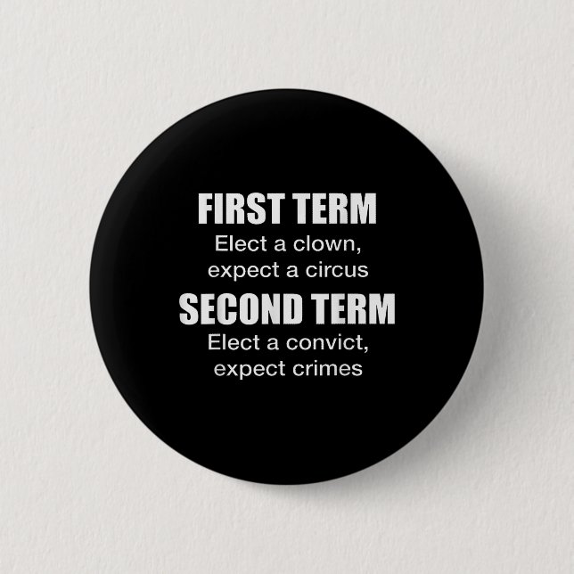 First Term Elect A Clown, Expect A Circus Second T Button (Front)