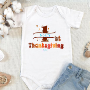 First Thanksgiving Add a Name and a Year white Baby Bodysuit