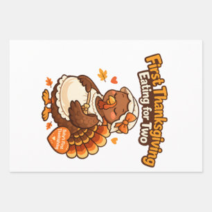 First Thanksgiving Eating for Two Pregnant Turkey Wrapping Paper Sheets