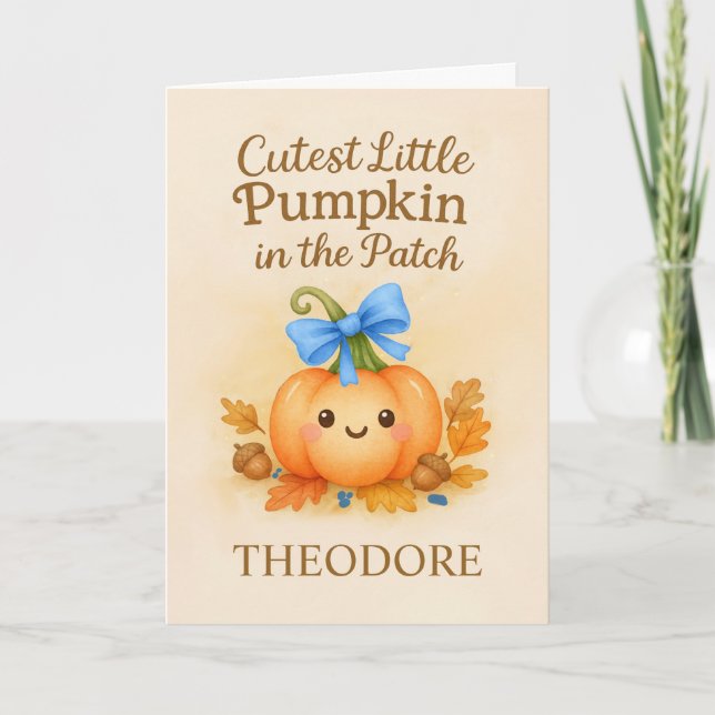 First Thanksgiving for Baby Boy with Pumpkin Card (Front)