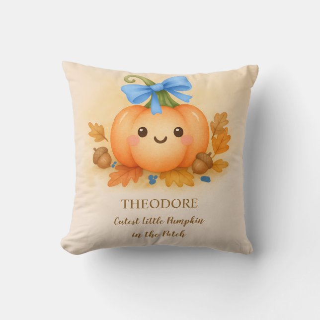 First Thanksgiving for Baby Boy with Pumpkin Throw Pillow (Front)