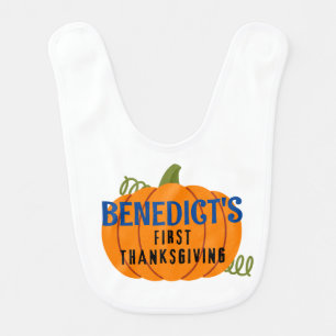 First Thanksgiving Pumpkin Personalized Name Baby Bib
