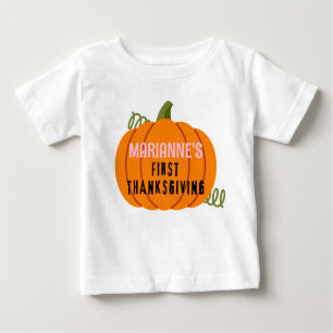 First Thanksgiving Pumpkin Personalized Name Baby T-Shirt