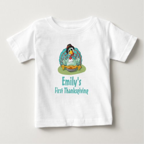 First Thanksgiving Turkey Eating Pumpkin Baby T_Shirt