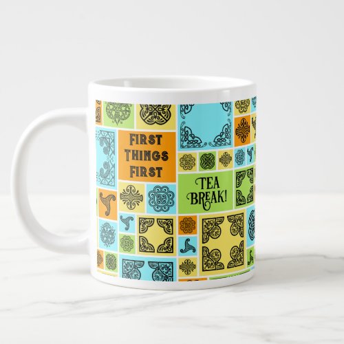 First Things First Tea Break! Funny Magenta & Blue