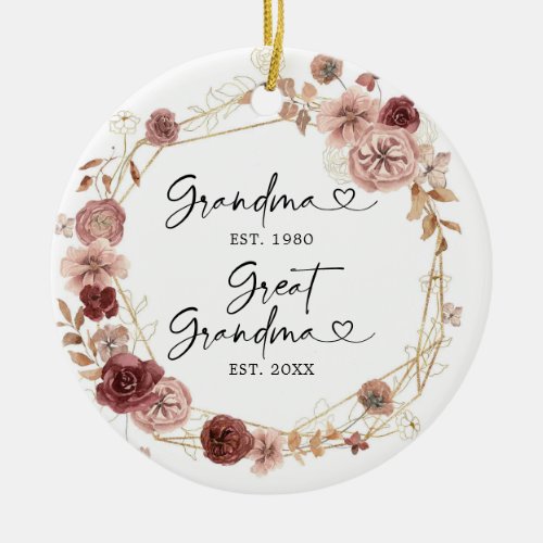 First Time as Great Grandmother Geometric Floral C Ceramic Ornament