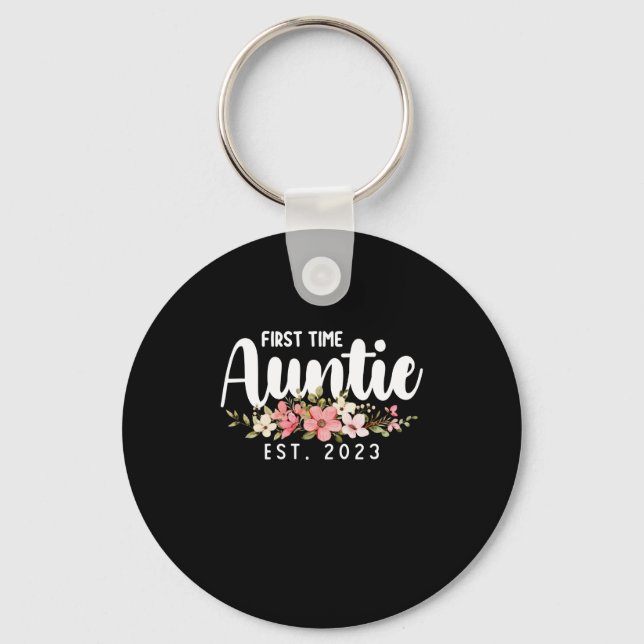 First Time Aunt Est 2023 Flowers Keychain (Front)