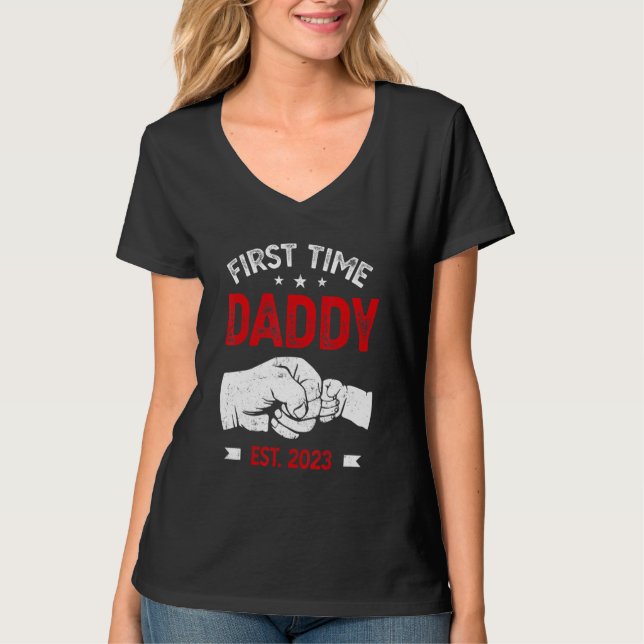 First Time Dad 2023 Father s Day Promoted Daddy Me T-Shirt (Front)