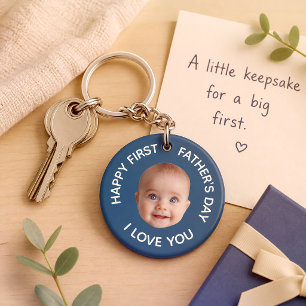 First Time Dad First Fathers Day Face Photo Baby Keychain