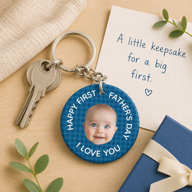 First Time Dad First Fathers Day Face Photo Baby Keychain (Creator Uploaded)