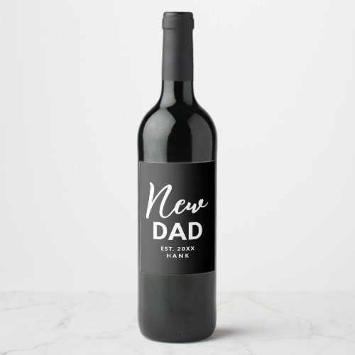 First Time Dad Modern Black Established Monogram Wine Label
