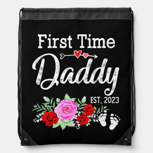 First Time Daddy Est 2023 Floral Soon to be Daddy Drawstring Bag