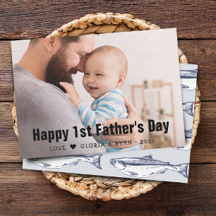 First Time Father's Day Photo Flat Holiday Card