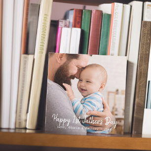 First Time Father's Day Photo Heart Pattern Holiday Card