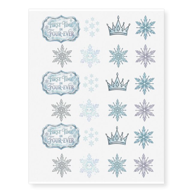 First Time Four-Ever Snowflake Birthday Temporary Tattoos (Front)