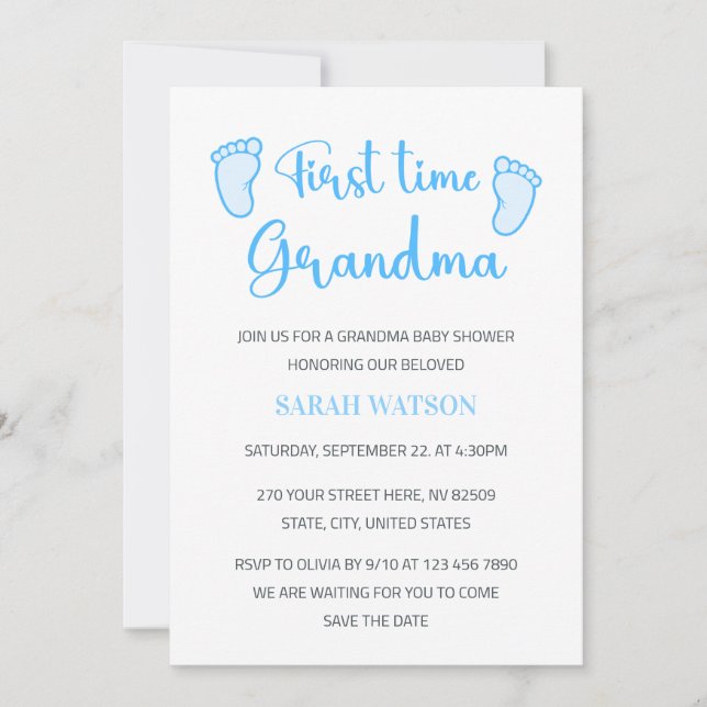 First Time Grandma Baby Boy Feet Shower Invitation (Front)