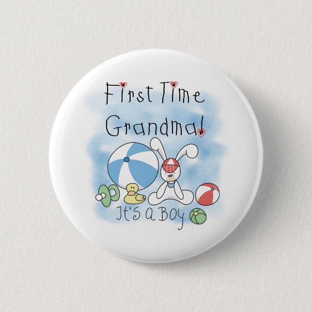 First Time Grandma Baby Boy Pinback Button (Front)