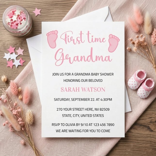 First Time Grandma Baby Girl Feet Shower Invitation (Creator Uploaded)