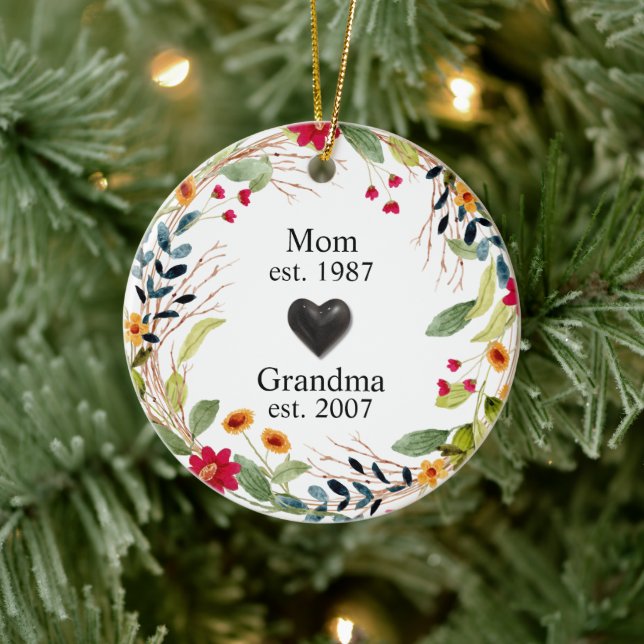 First Time Grandma Floral  Ceramic Ornament (Tree)