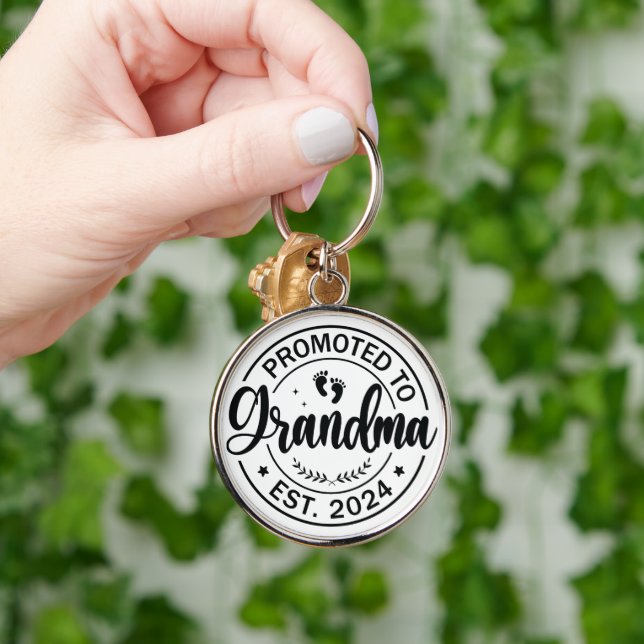 First Time Grandma Gifts -Promoted to Grandma 2024 Keychain (Hand)