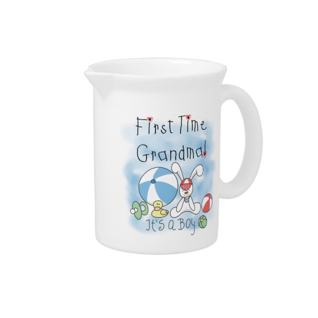 First Time Grandma of Boy Gifts Beverage Pitcher (Right)