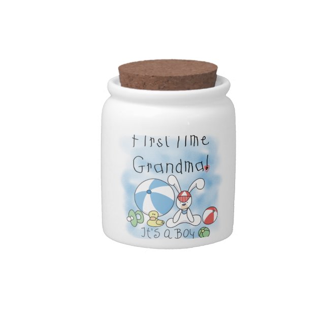 First Time Grandma of Boy Gifts Candy Jar (Front)