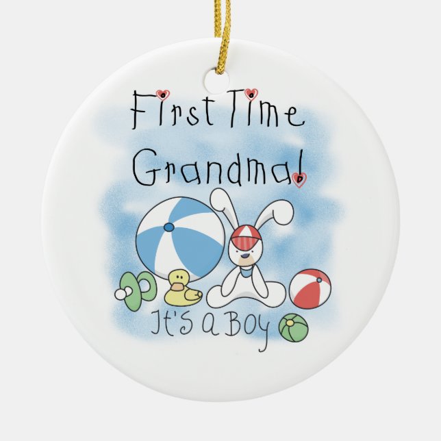First Time Grandma of Boy Gifts Ceramic Ornament (Front)