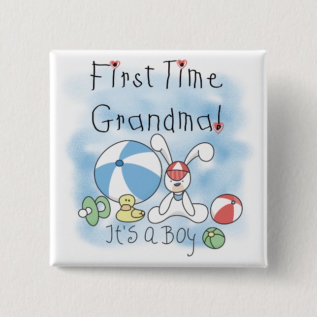 First Time Grandma of Boy Tshirts and Gifts Button (Front)