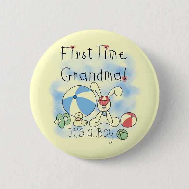 First Time Grandma of Boy Tshirts and Gifts Button (Front)