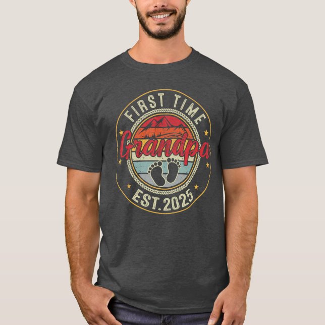First time Grandpa 2025 for Grandfather to be retr T-Shirt (Front)