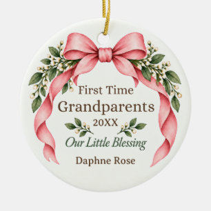 First Time Grandparents Pink Bow Ceramic Ornament