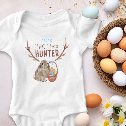 First Time Hunter Easter Bunny and Egg Basket Boy Baby Bodysuit