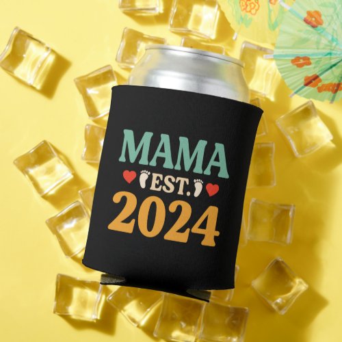 First Time Mama Est 2024 For Future Mama Funny New Can Cooler