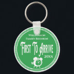 First To Arrive Family Reunion Award Keychain<br><div class="desc">Tick Tock Someone Likes To Watch Their Clock! Have some fun at your family reunion and award this First To Arrive key chain to the relative that is the first to arrive at your reunion. Create a keepsake by adding the date and your monogram family name, Green and white modern...</div>