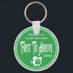 First To Arrive Family Reunion Award Keychain<br><div class="desc">Tick Tock Someone Likes To Watch Their Clock! Have some fun at your family reunion and award this First To Arrive key chain to the relative that is the first to arrive at your reunion. Create a keepsake by adding the date and your monogram family name, Green and white modern...</div>