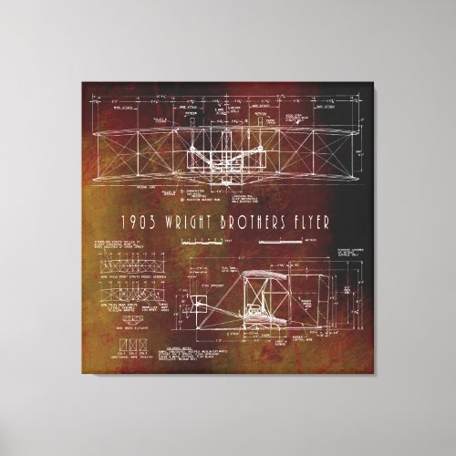 First to Fly Wright Bros Aeroplane Blueprint 1903 Canvas Print