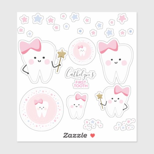 First Tooth Baby Girl Scrapbook or Party Stickers