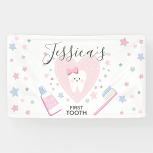 First Tooth baby girl shower party editable banner