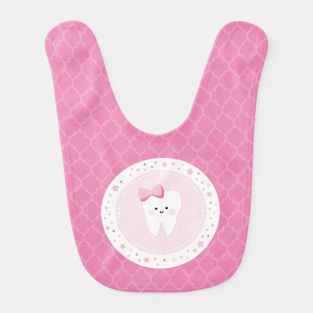 First Tooth Fuchsia Pink Feeder Bib (Front)