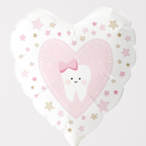 First Tooth girl party Heart Helium Balloon