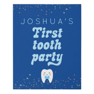 First Tooth Party Blue Baby Faux Canvas Print