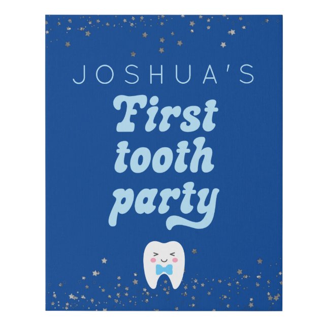 First Tooth Party Blue Baby Faux Canvas Print (Front)