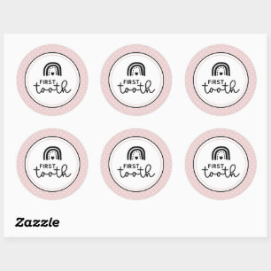 First tooth rainbows and polka dots milestone classic round sticker