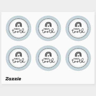 First tooth rainbows and polka dots milestone classic round sticker